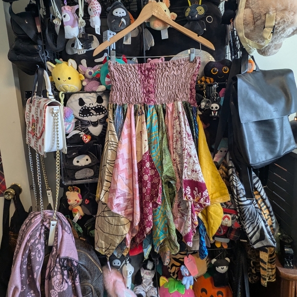 American Vintage Dresses & Skirts - Boho Patchwork Sari Silk Handkerchief Skirt